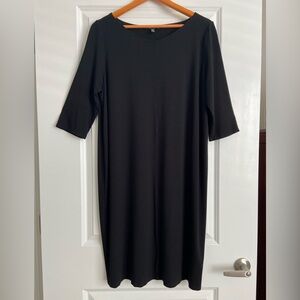 Eileen Fisher Classic Black Minimalist Signature Viscose Jersey Dress Size L